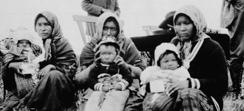Three proud mothers with their prize winning babies. Picture taken at Trout Lake during Treaty 9 payments on July 1929
